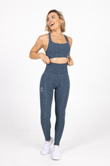 Sweat Resistant Activewear, high waisted blue leopard full length tights, high waisted full length leggings, Idea Athletic Australia