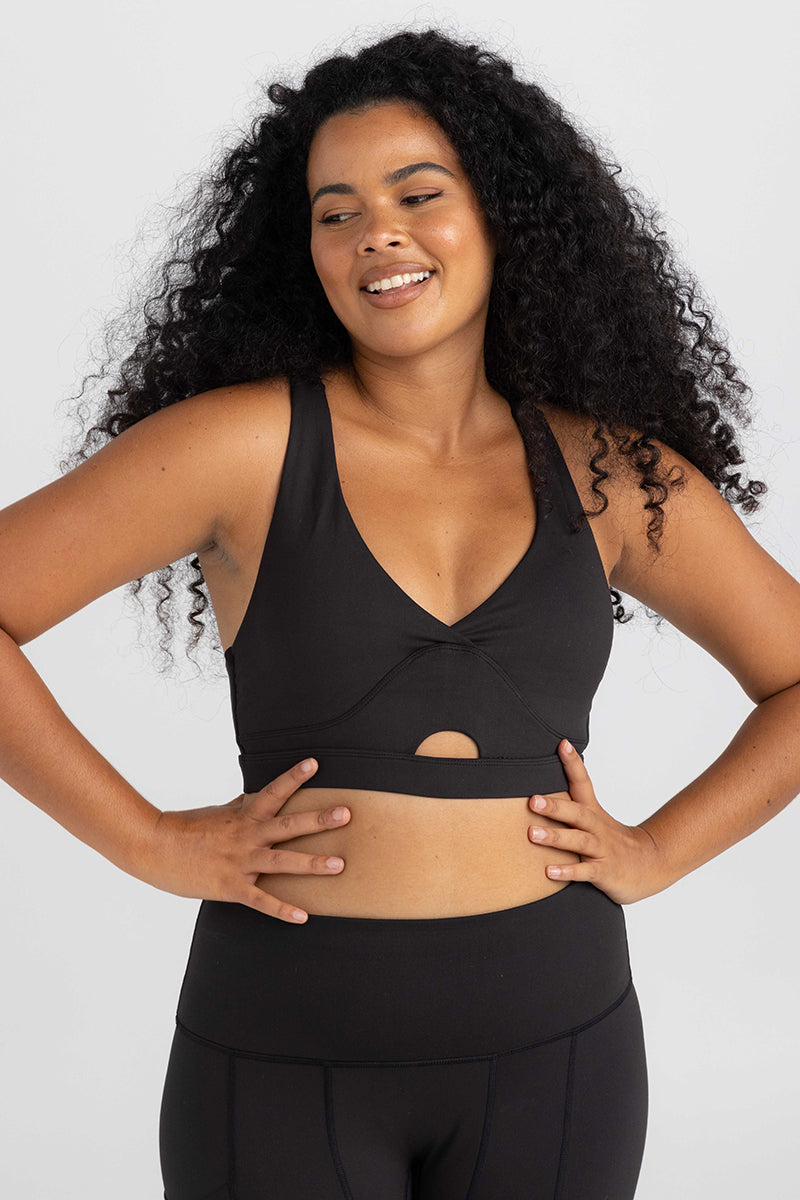 invisiSweat Cross Back, Key Hole Crop - Charcoal Black