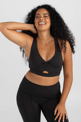 Cross Back Key Hole Crop - Charcoal Black Crop 