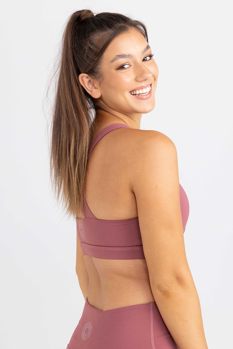 Dusty Rose - Cross Back Keyhole Crop Sports Bra | Idea Athletic Australian Activewear Brand